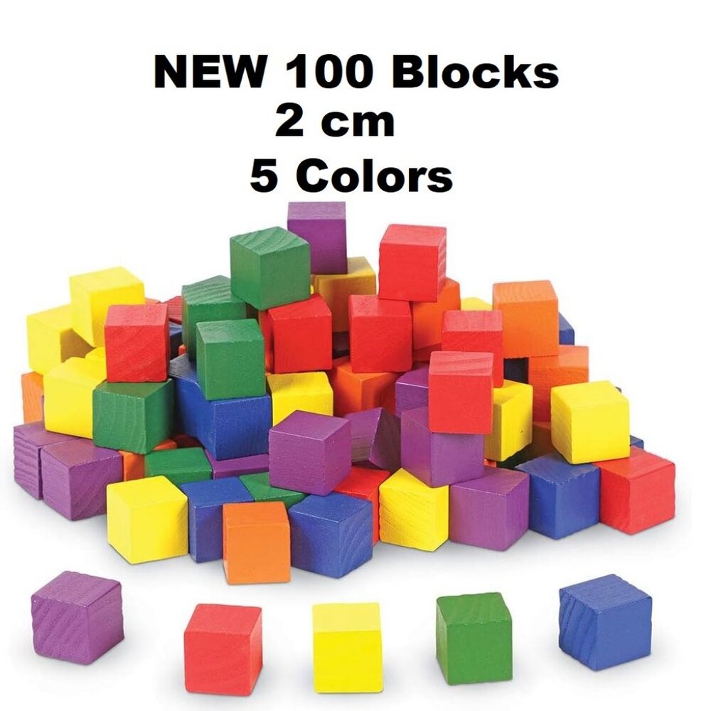 NEW Learning Resources Wooden Color Cubes 2 cm 100 Blocks 5 colors Math Manipula